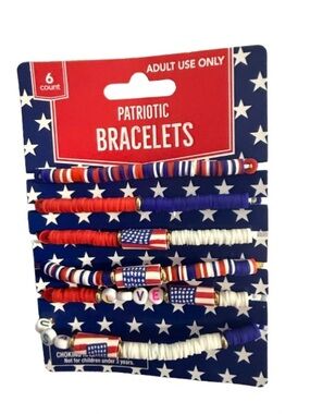 Patriotic Bracelets - Red, White & Blue- stretch -pack of 6 - NWT